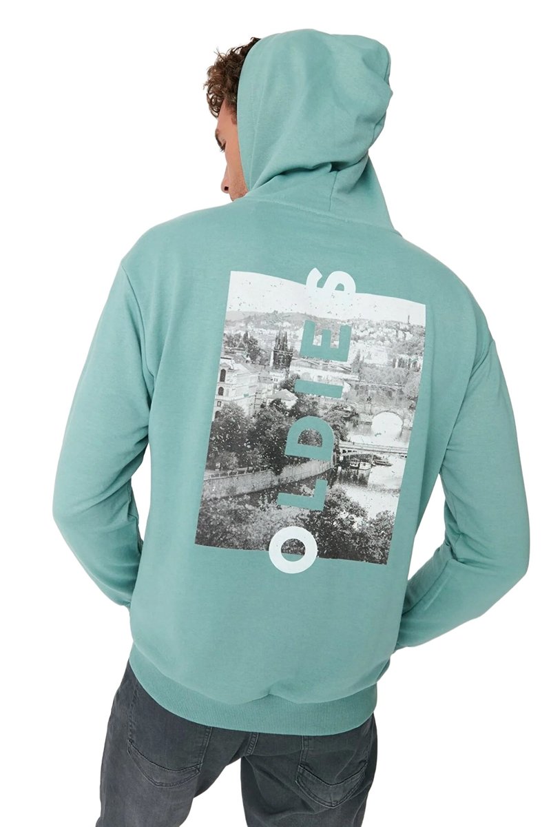 Trendyol TRENDYOL MAN BLUZA MĘSKA Z KAPTUREM Z NADRUKIEM NA PLECACH MIĘTOWA L 5DA