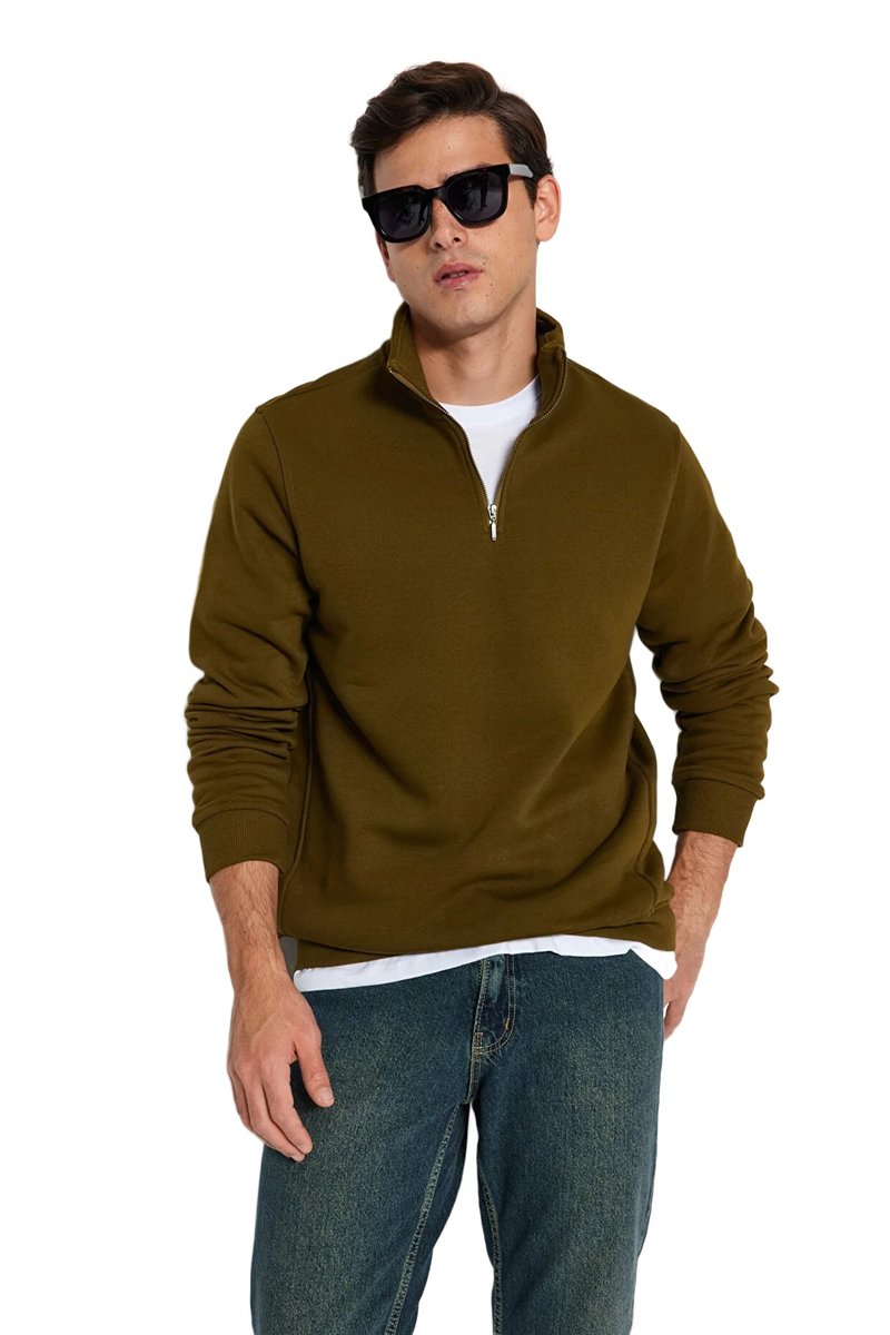 Trendyol TRENDYOL MAN BLUZA MĘSKA Z ZAMKIEM I STÓJKĄ KOLOR BRĄZOWY XL 5DA