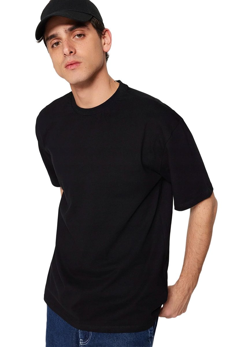 Inny producent TRENDYOL MAN CZARNY T-SHIRT MĘSKI Z OKRĄGŁYM DEKOLTEM 100 BAWEŁNA S 5DA