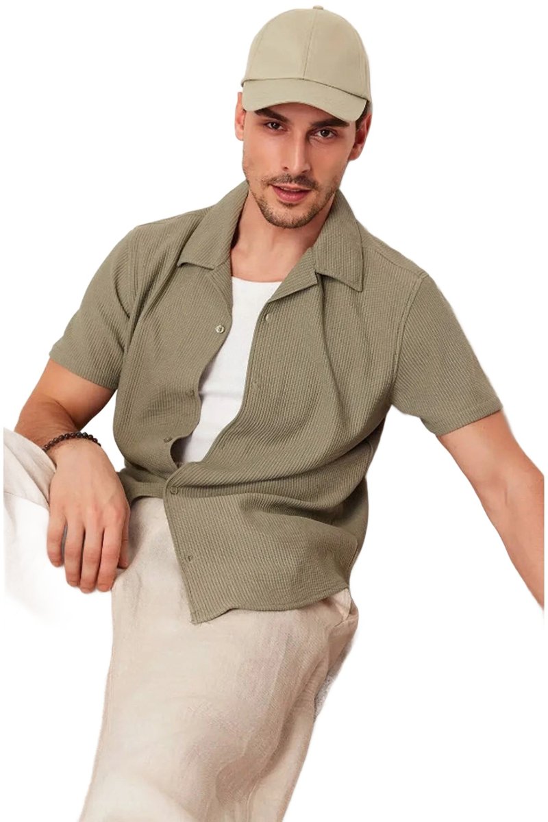 Trendyol TRENDYOL MAN KOSZULA MĘSKA CASUAL Z KRÓTKIM RĘKAWEM BEŻOWA M 5DA