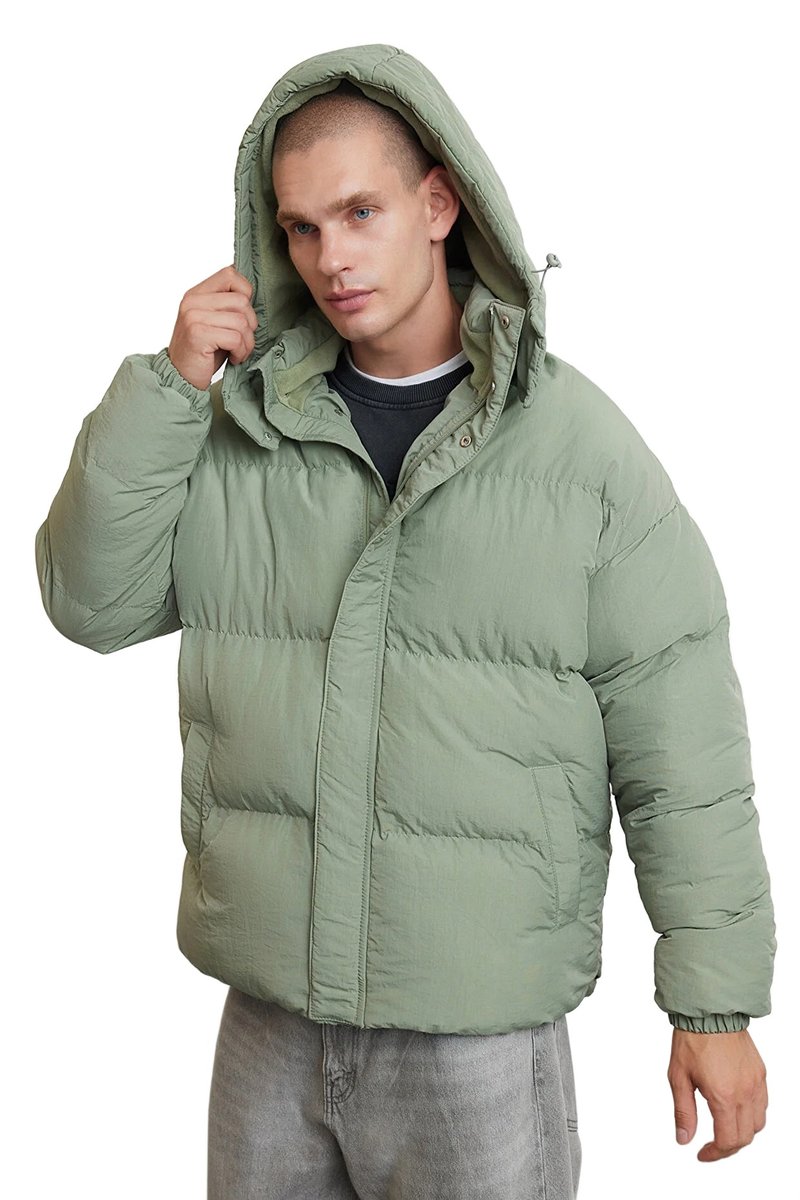 Trendyol TRENDYOL MAN KURTKA MĘSKA PIKOWANA Z KAPTUREM W KOLORZE ZIELONYM XL 5DA