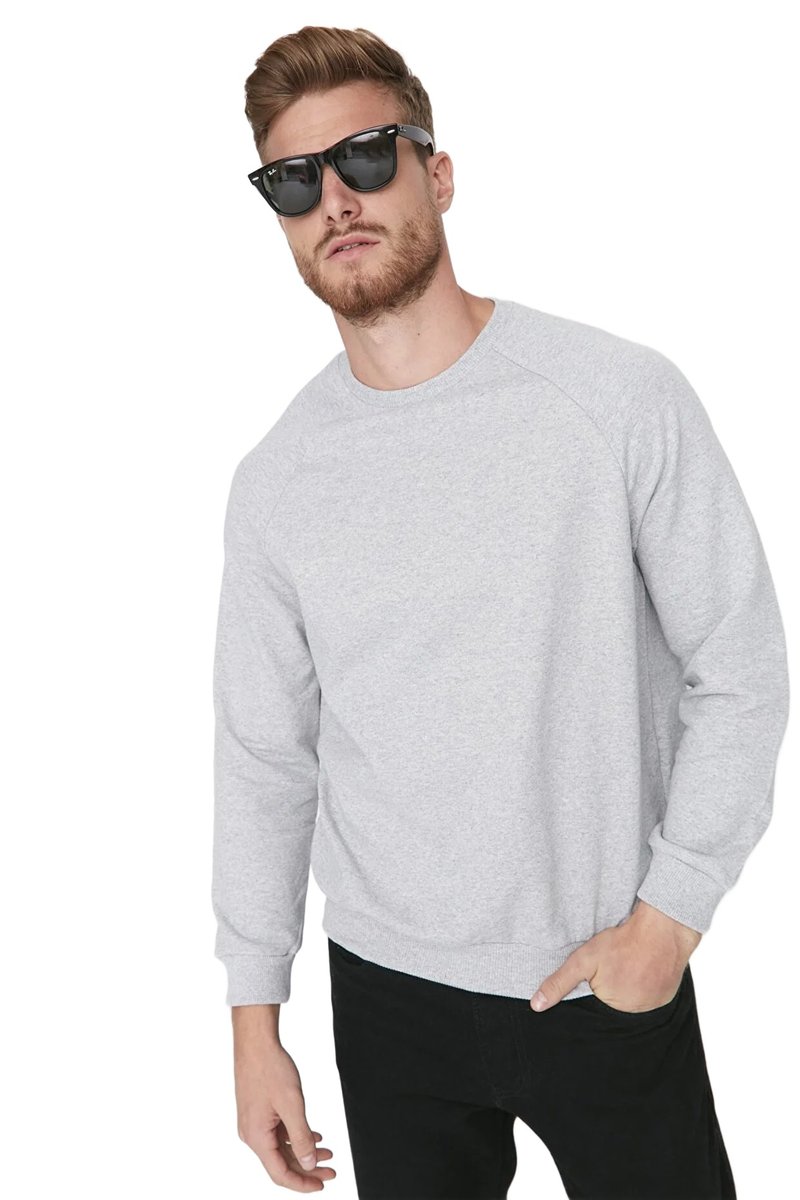 Trendyol TRENDYOL MAN MĘSKA BLUZA SZARA MELANŻ BEZ KAPTURA DŁUGI RĘKAW XL 5DA