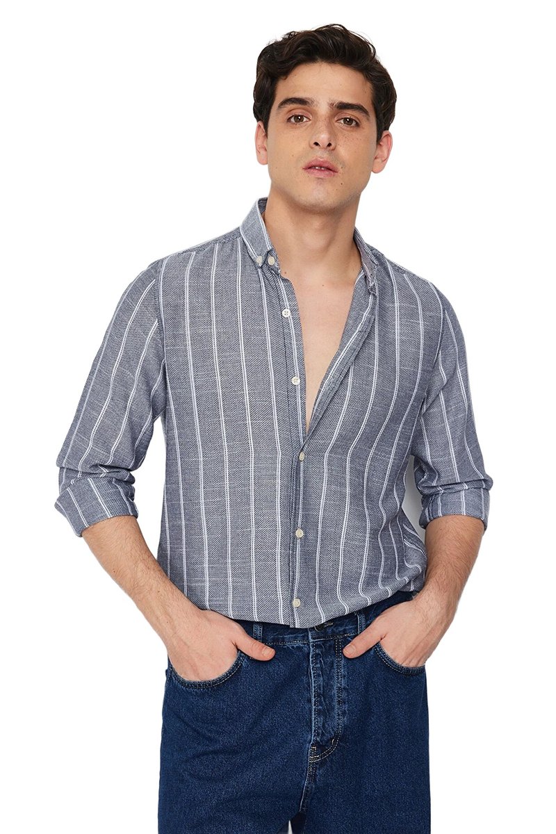 Trendyol TRENDYOL MAN MĘSKA KOSZULA CASUAL W PASKI Z KOŁNIERZYKIEM BUTTON DOWN S 5DA