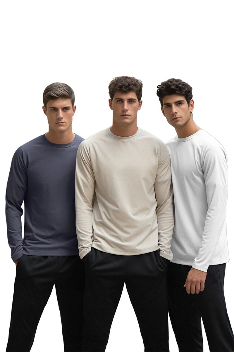 Trendyol TRENDYOL MAN MĘSKI DŁUGI RĘKAW T-SHIRT Z OKRĄGŁYM DEKOLTEM BAWEŁNA S 5DA