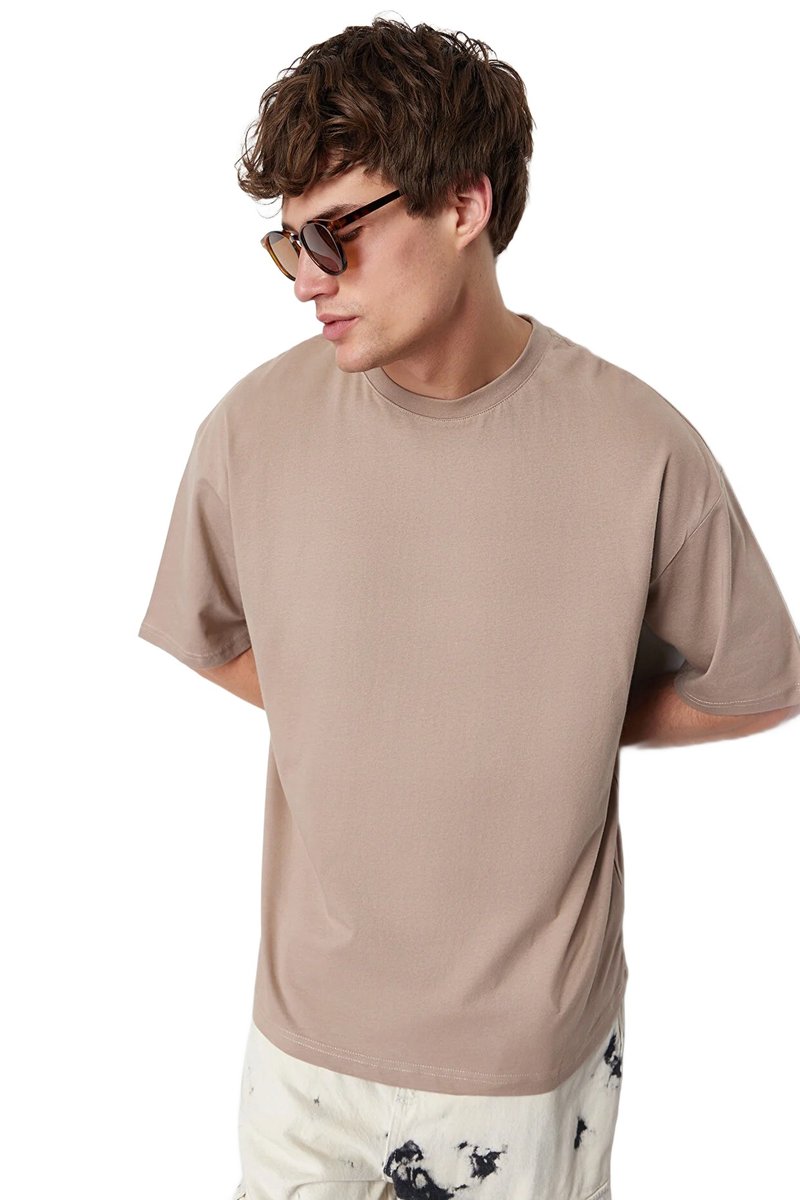 Inny producent TRENDYOL MAN MĘSKI T-SHIRT BEŻOWY Z OKRĄGŁYM DEKOLTEM 100 BAWEŁNA XS 5DA