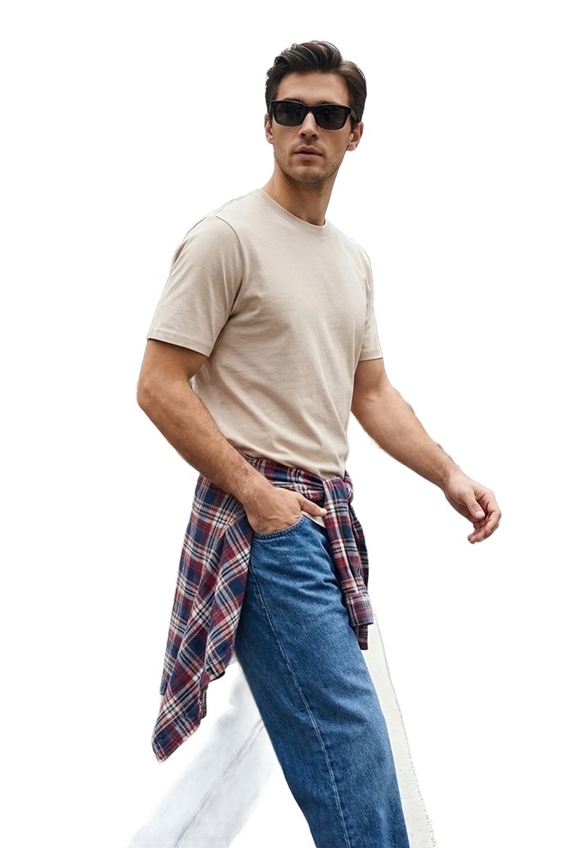 Trendyol TRENDYOL MAN MĘSKI T-SHIRT BEŻOWY Z OKRĄGŁYM DEKOLTEM BAWEŁNA S 5DA