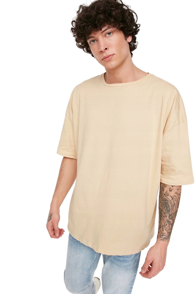 Inny producent TRENDYOL MAN MĘSKI T-SHIRT BEŻOWY Z OKRĄGŁYM DEKOLTEM BAWEŁNA XS 5DA