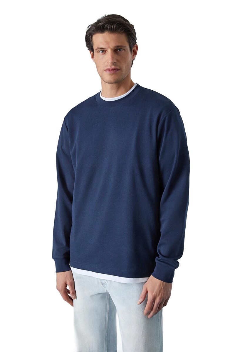 Trendyol TRENDYOL MAN MĘSKI T-SHIRT Z DŁUGIM RĘKAWEM GRANATOWY BEZ WZORU L 5DA