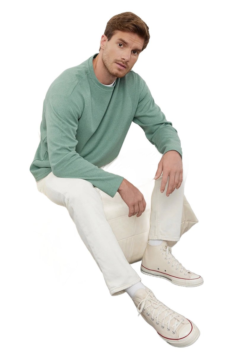 Trendyol TRENDYOL MAN MĘSKI T-SHIRT Z DŁUGIM RĘKAWEM W KOLORZE ZIELONYM S 5DA