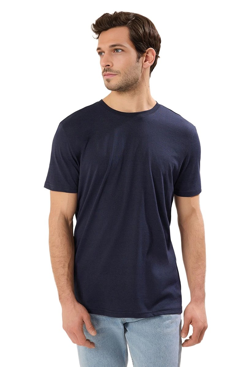Trendyol TRENDYOL MAN MĘSKI T-SHIRT Z OKRĄGŁYM DEKOLTEM GRANATOWY S 5DA