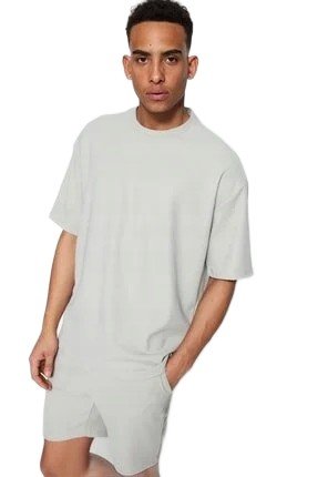Trendyol TRENDYOL MAN MĘSKI T-SHIRT Z OKRĄGŁYM DEKOLTEM W KOLORZE SZARYM XL 5DA