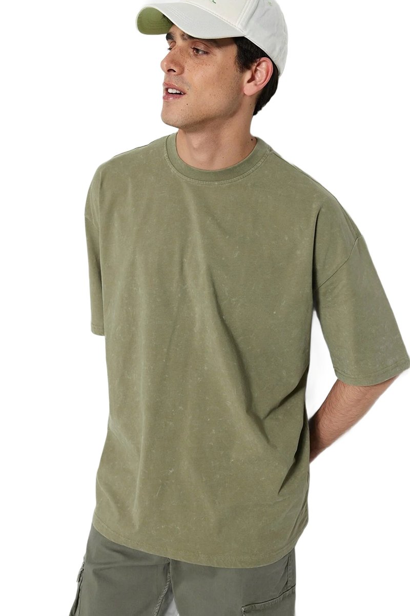 Trendyol TRENDYOL MAN MĘSKI T-SHIRT Z OKRĄGŁYM DEKOLTEM W KOLORZE ZIELONYM S 5DA