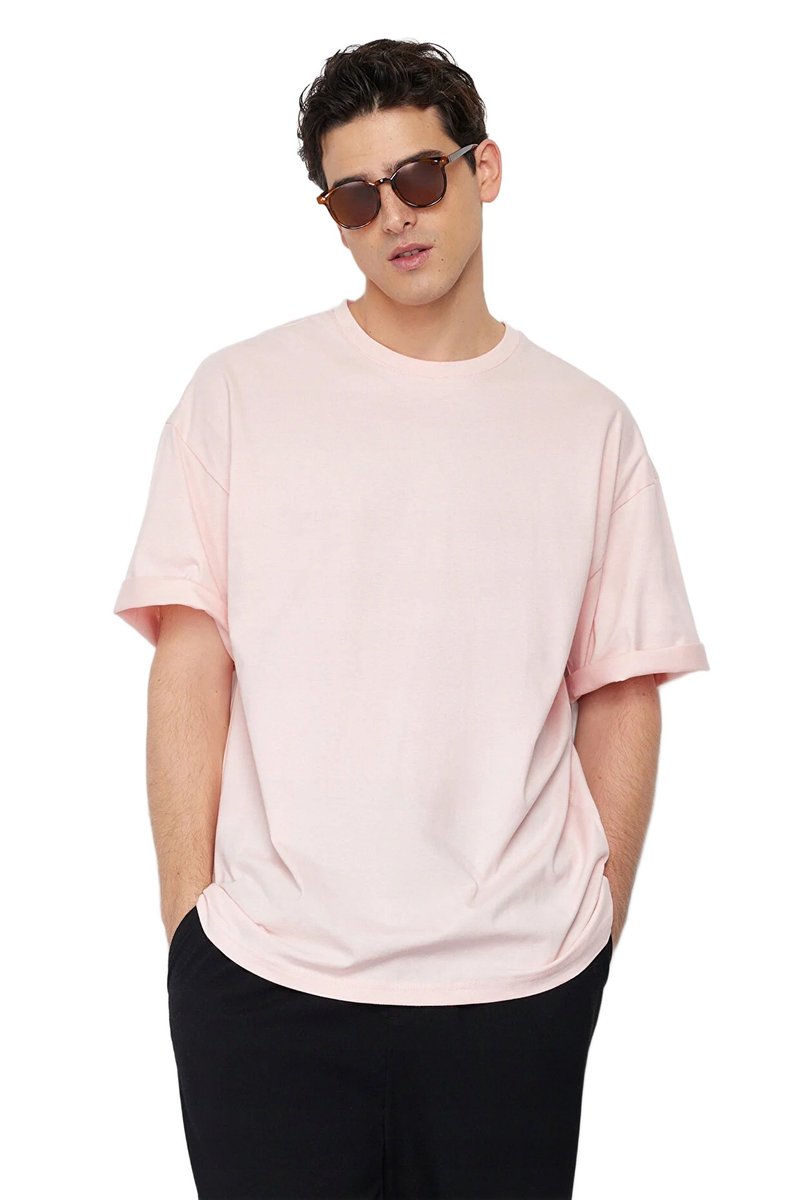Trendyol TRENDYOL MAN RÓŻOWY T-SHIRT MĘSKI OKRĄGŁY DEKOLT KRÓTKI RĘKAW L 5DA