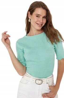 Trendyol TRENDYOL MIĘTOWA BLUZKA Z KRÓTKIM RĘKAWEM I GŁADKIM WYKOŃCZENIEM 36 5BA