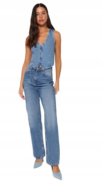 Trendyol TRENDYOL NIEBIESKA JEANSOWA KAMIZELKA Z GUZIKAMI DAMSKA 38 5_A