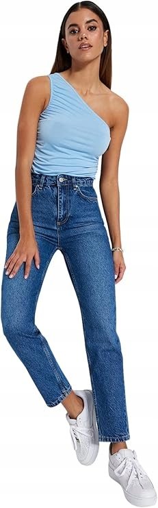 Trendyol TRENDYOL NIEBIESKIE JEANSY MOM JEANS Z PRZETARCIAMI I WYSOKIM STANEM 40 5AA