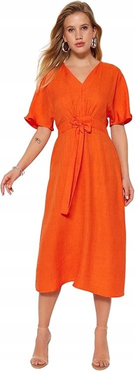 Trendyol TRENDYOL POMARAŃCZOWA SUKIENKA MIDI Z WIĄZANIEM W TALII 44 5BA