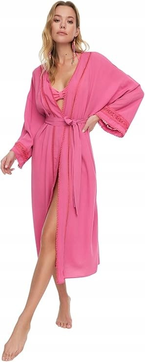 Trendyol TRENDYOL RÓŻOWA TUNIKA PLAŻOWA Z AŻUROWYM WYKOŃCZENIEM L 5AA