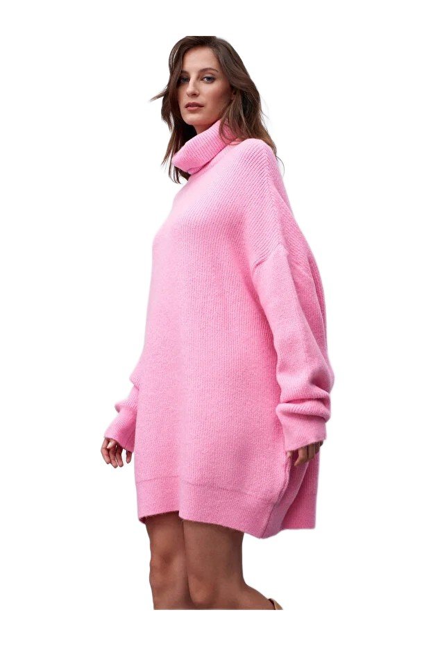 Inny producent TRENDYOL RÓŻOWY SWETER DAMSKI Z GOLFEM I LUŹNYM RĘKAWEM M 5EA*