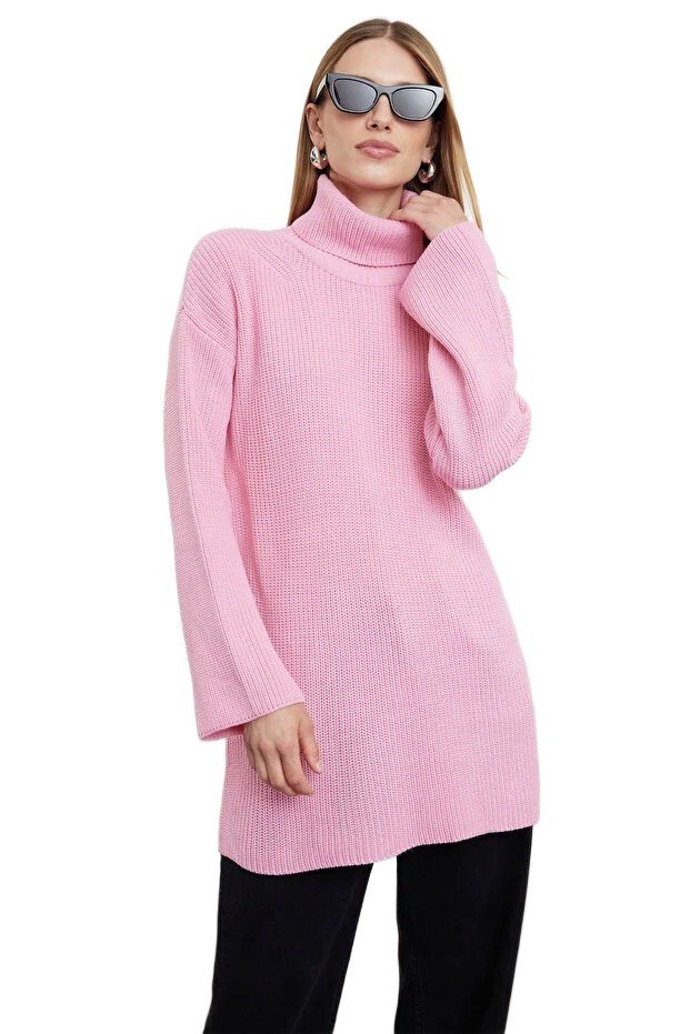 Inny producent TRENDYOL RÓŻOWY SWETER DAMSKI Z GOLFEM I LUŹNYM RĘKAWEM S 5EA*