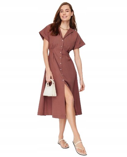 Trendyol TRENDYOL RUSTYKALNA SUKIENKA MIDI Z GUZIKAMI I KOŁNIERZYKIEM 34 5BA