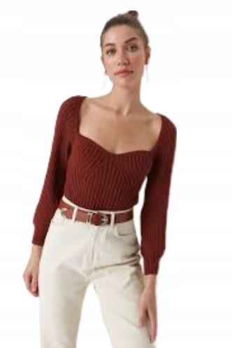 Trendyol TRENDYOL RUSTYKALNY SWETER DAMSKI Z PRĄŻKOWANEJ DZIANINY Z GOLFEM M XQA