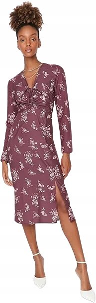 Trendyol TRENDYOL SUKIENKA MIDI WZORZYSTA Z DŁUGIM RĘKAWEM I ROZCIĘCIEM 38 J7A