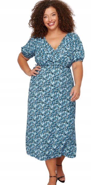 Trendyol TRENDYOL SUKIENKA PLUS SIZE MIDI W KWIATY Z BUFIASTYMI RĘKAWAMI 42 5BA