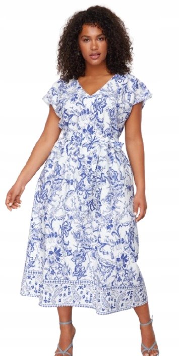Trendyol TRENDYOL SUKIENKA PLUS SIZE MIDI Z WIĄZANIEM W KWIATY 46 5BA