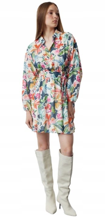 Trendyol TRENDYOL SUKIENKA ROZKLOSZOWANA W KOLOROWE KWIATY Z KOŁNIERZYKIEM 34 5AA