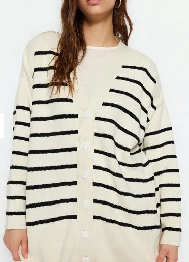 Trendyol TRENDYOL SWETER DAMSKI BEŻOWY W PASKI CASUAL M MQG