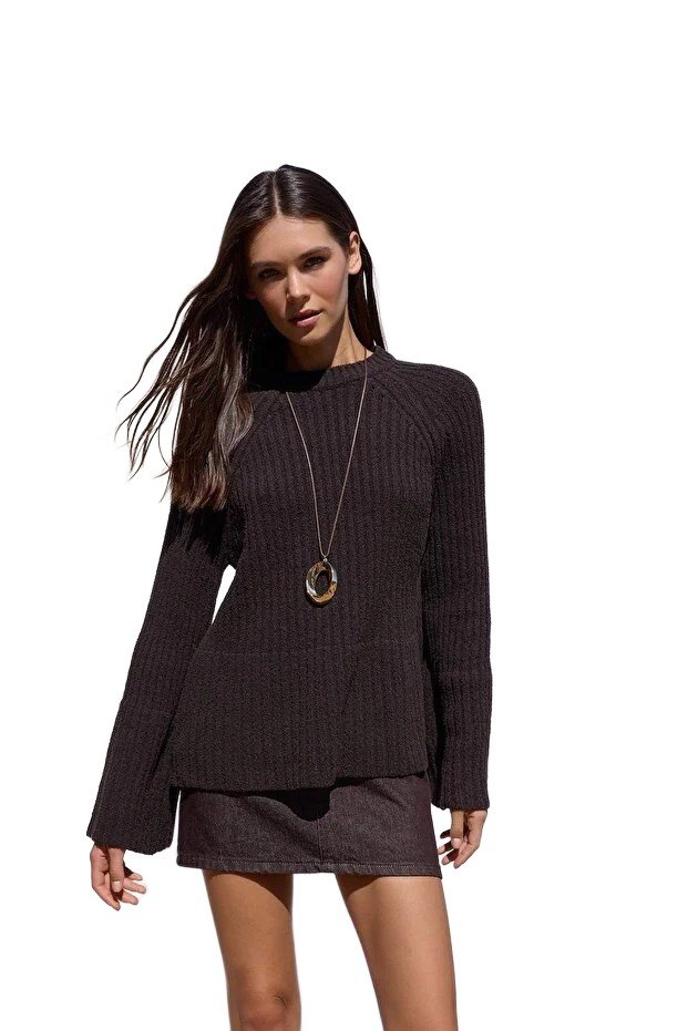 Inny producent TRENDYOL SWETER DAMSKI BEŻOWY Z ŻEBROWANIEM LUŹNY FASON M 5EA*