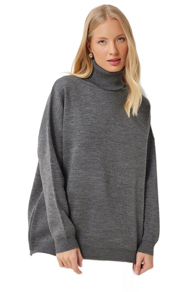 Inny producent TRENDYOL SWETER DAMSKI GOLF LUŹNY SZARY BEZ DODATKÓW L 5EA*