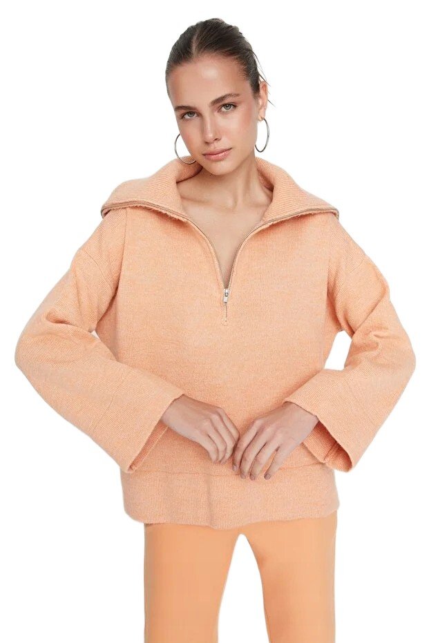 Inny producent TRENDYOL SWETER DAMSKI LUŹNY Z ZAMKIEM I SZPICZASTYM DEKOLTEM S 5EA*