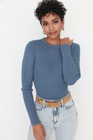 TRENDYOL SWETER DAMSKI NIEBIESKI DO BIODER DOPASOWANY 40 5EA Trendyol