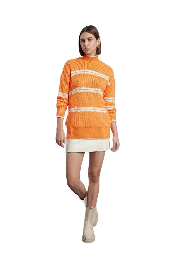 Inny producent TRENDYOL SWETER DAMSKI POMARAŃCZOWY W PASKI Z GOLFEM PROSTY M 5EA*