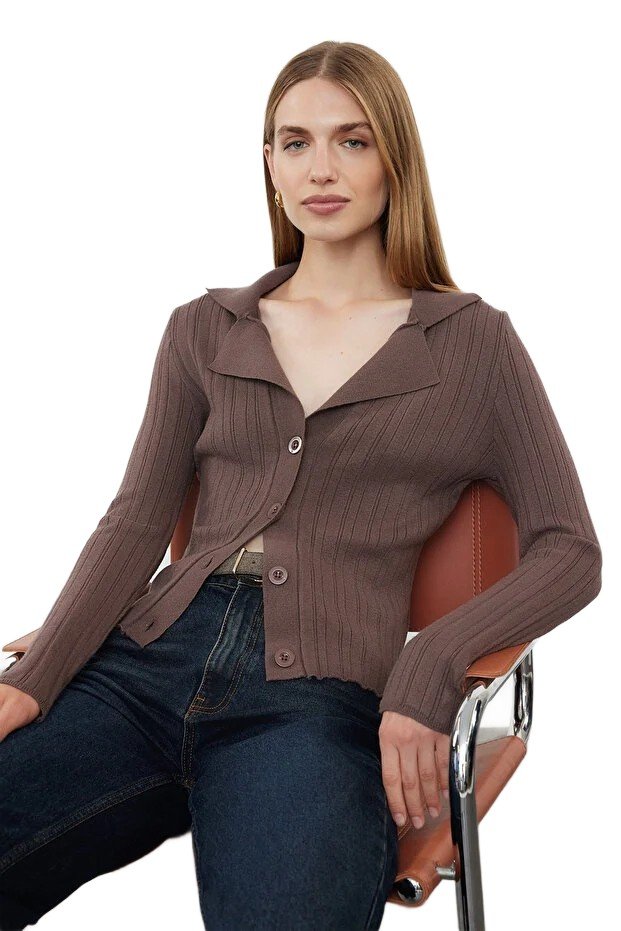 Inny producent TRENDYOL SWETER DAMSKI ROZPINANY Z KOŁNIERZYKIEM W PRĄŻKI S 5EA*