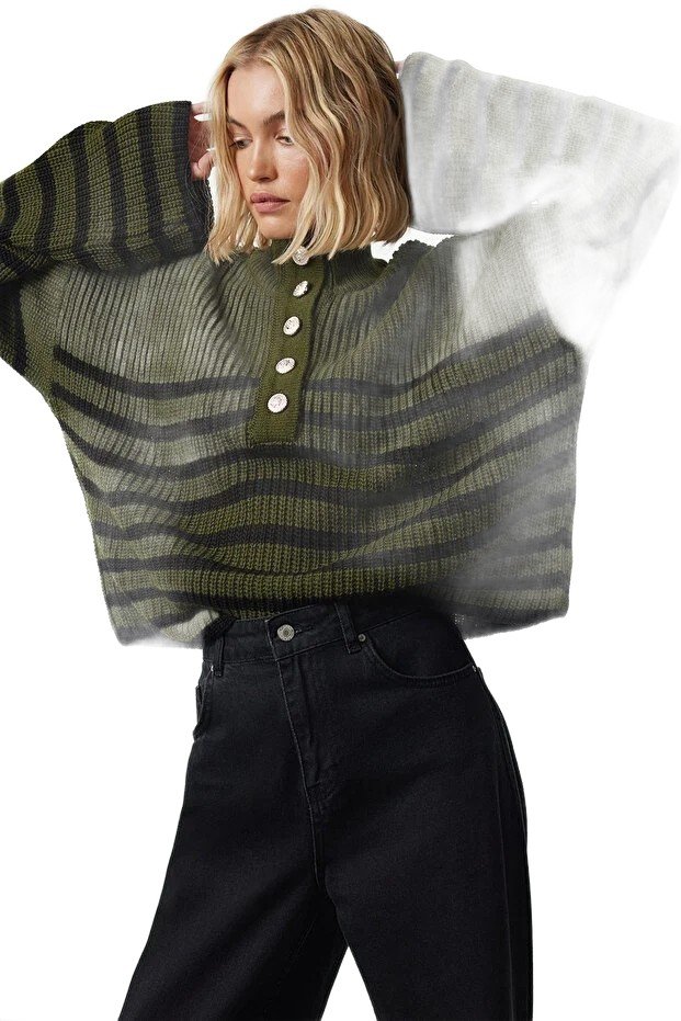 Inny producent TRENDYOL SWETER DAMSKI Z PÓŁGOLFEM I GUZIKAMI W PASKI S 5EA*