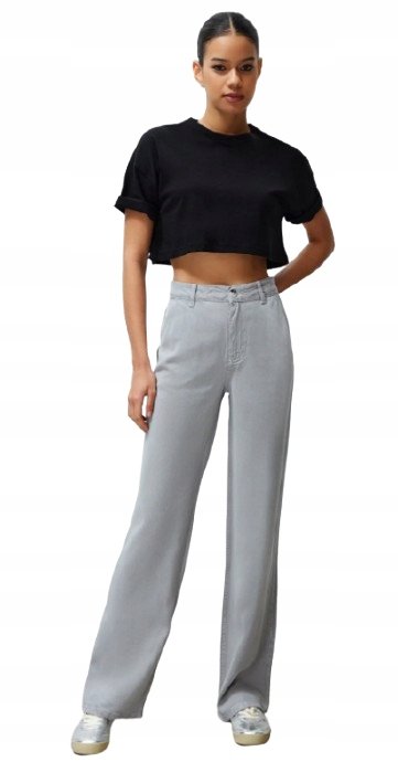 Trendyol TRENDYOL SZARE JEANSY PROSTE DŁUGIE Z WYSOKIM STANEM 36 5AA