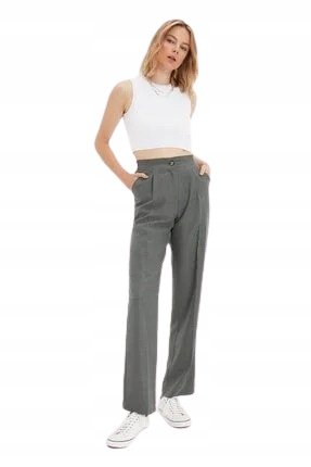 Trendyol TRENDYOL SZARE SPODNIE CHINOS Z ZASZEWKAMI ŚREDNI STAN 38 5AA