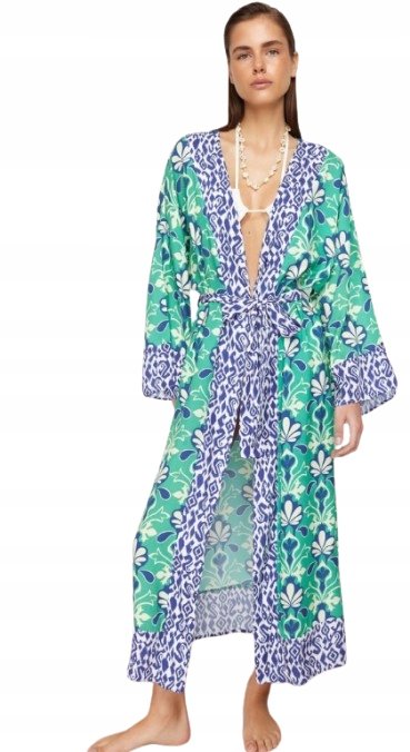 Trendyol TRENDYOL TUNIKA PLAŻOWA Z KWIATOWYM WZOREM I OZDOBNYM PASKIEM 38 5BA