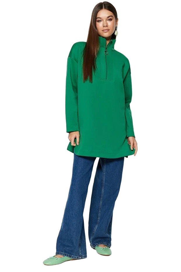 Trendyol TRENDYOL ZIELONA BLUZA DAMSKA Z ZAMKIEM I STÓJKĄ DŁUGI RĘKAW M 5EA*