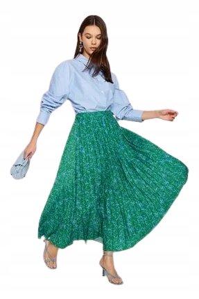 Trendyol TRENDYOL ZIELONA ROZKLOSZOWANA SPÓDNICA W NIEBIESKIE KWIATY MIDI 42 5_A