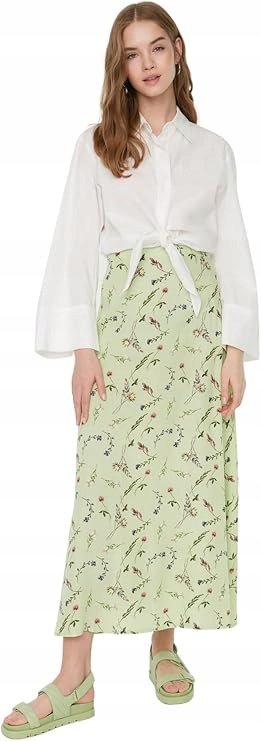 Trendyol TRENDYOL ZIELONA SPÓDNICA MIDI W KWIATY Z WISKOZY 42 5BA