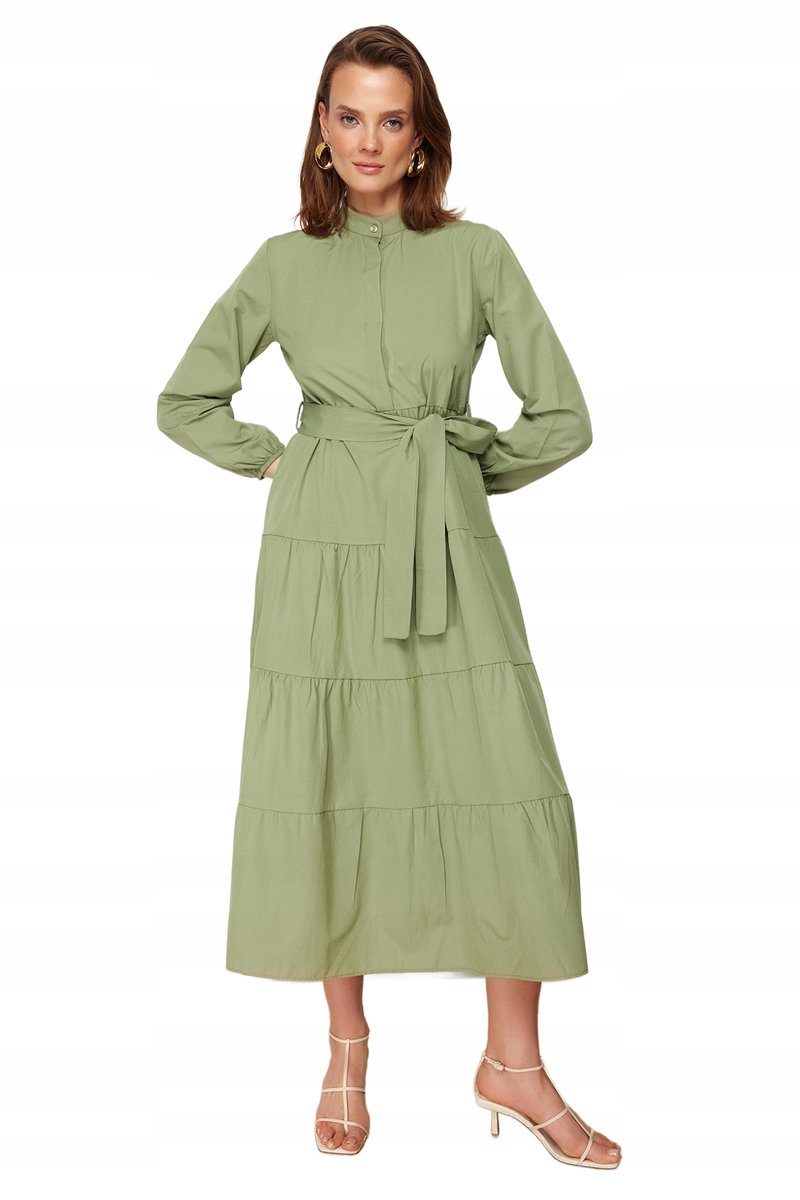 Shein TRENDYOL ZIELONA SUKIENKA MIDI Z WIĄZANIEM I DŁUGIM RĘKAWEM 44 5BA