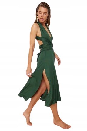 Trendyol TRENDYOL ZIELONA SUKIENKA MIDI Z WIĄZANIEM I ROZCIĘCIEM 36 5AA