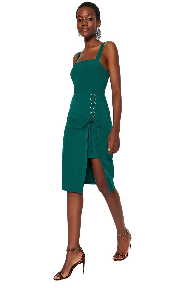 Trendyol TRENDYOL ZIELONA SUKIENKA MIDI Z WIĄZANIEM I ROZCIĘCIEM 36 6BA