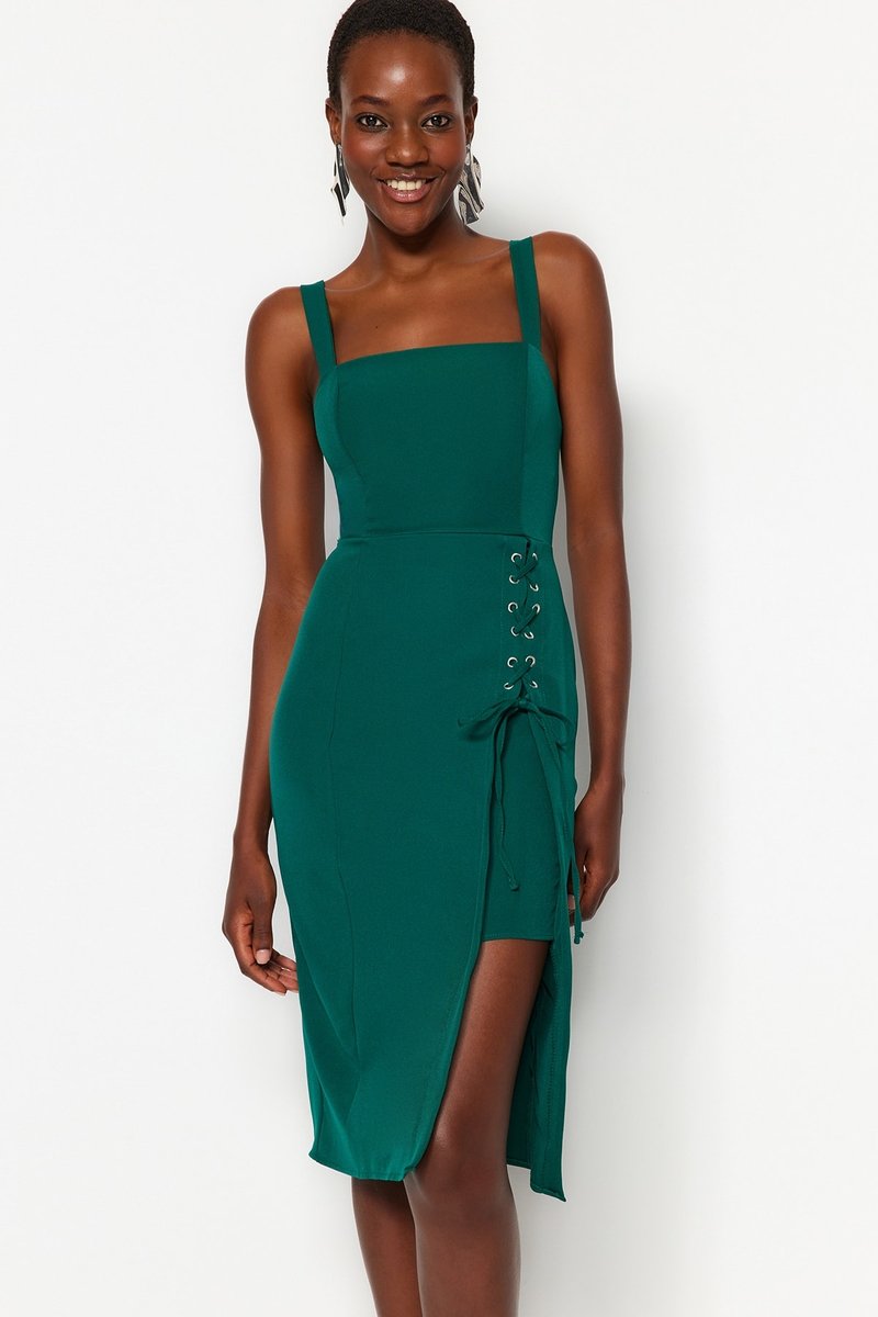Trendyol TRENDYOL ZIELONA SUKIENKA MIDI Z WIĄZANIEM I ROZCIĘCIEM 42 6FA