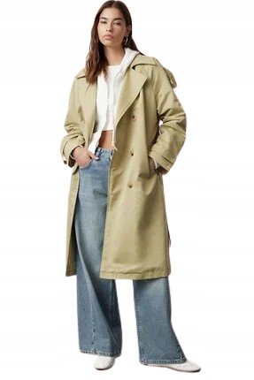 Trendyol TRENDYOL ZIELONY KLASYCZNY PŁASZCZ Z PODSZEWKĄ DO KOLAN 34 5AA