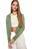TRENDYOL ZIELONY SWETER DAMSKI Z KAPTUREM I ZAMKIEM PROSTY L 5EA* Trendyol